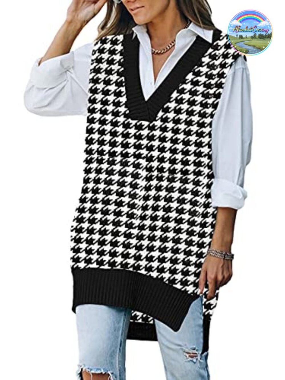 Oversized V Neck Knit Sweater Vest Tunic Sleeveless Pullover Top